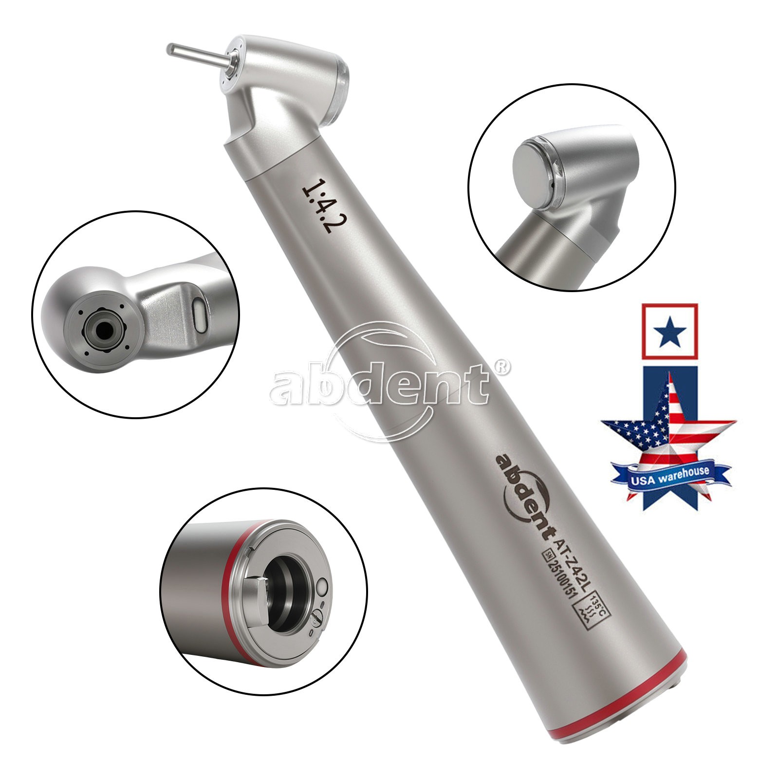 Abdent Dental 1:4.2 Fiber Optic High Speed Handpiece 45 Degree Contra Angle