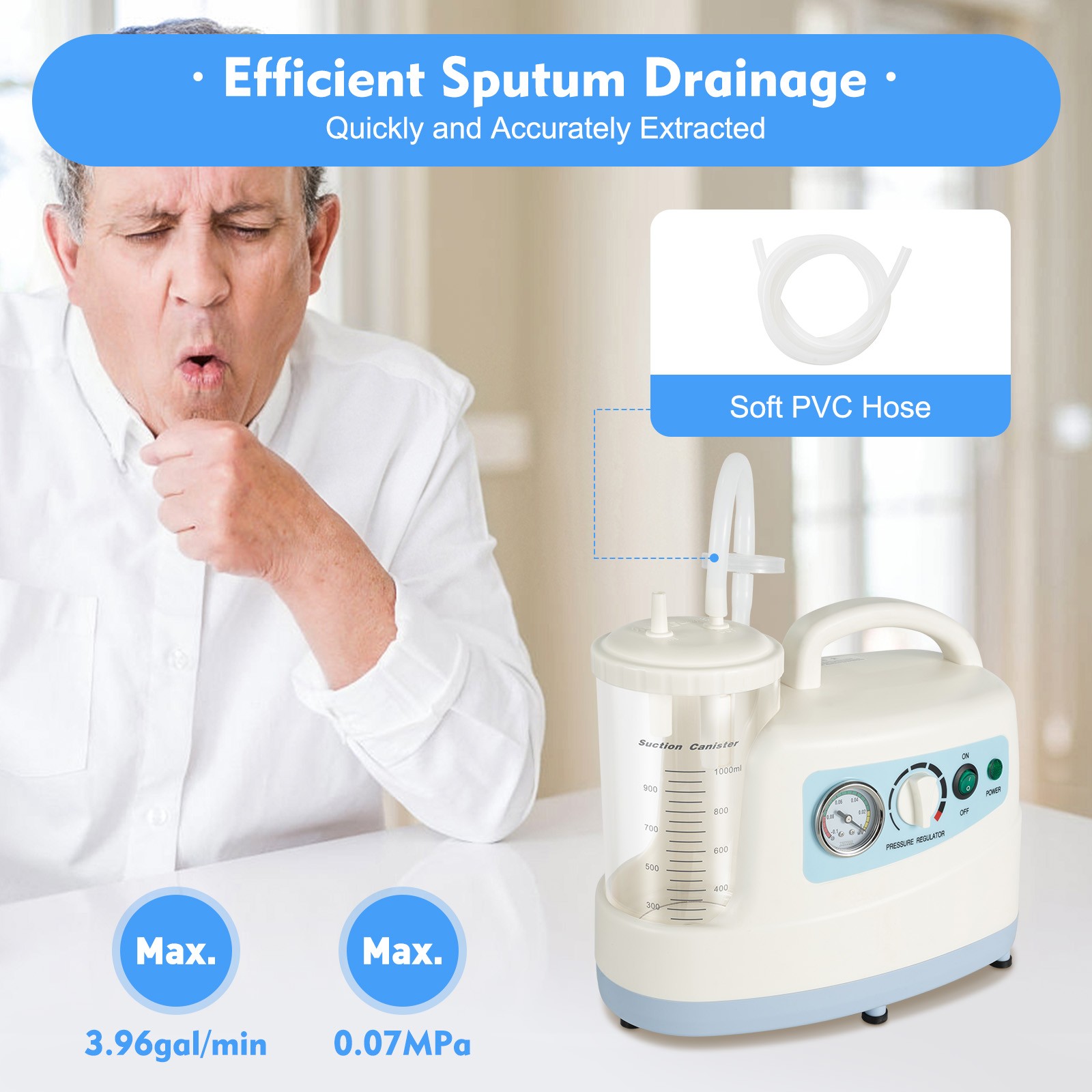 Portable Electric Phlegm Suction Machine – 110V Medical Device – 1000mL Capacity