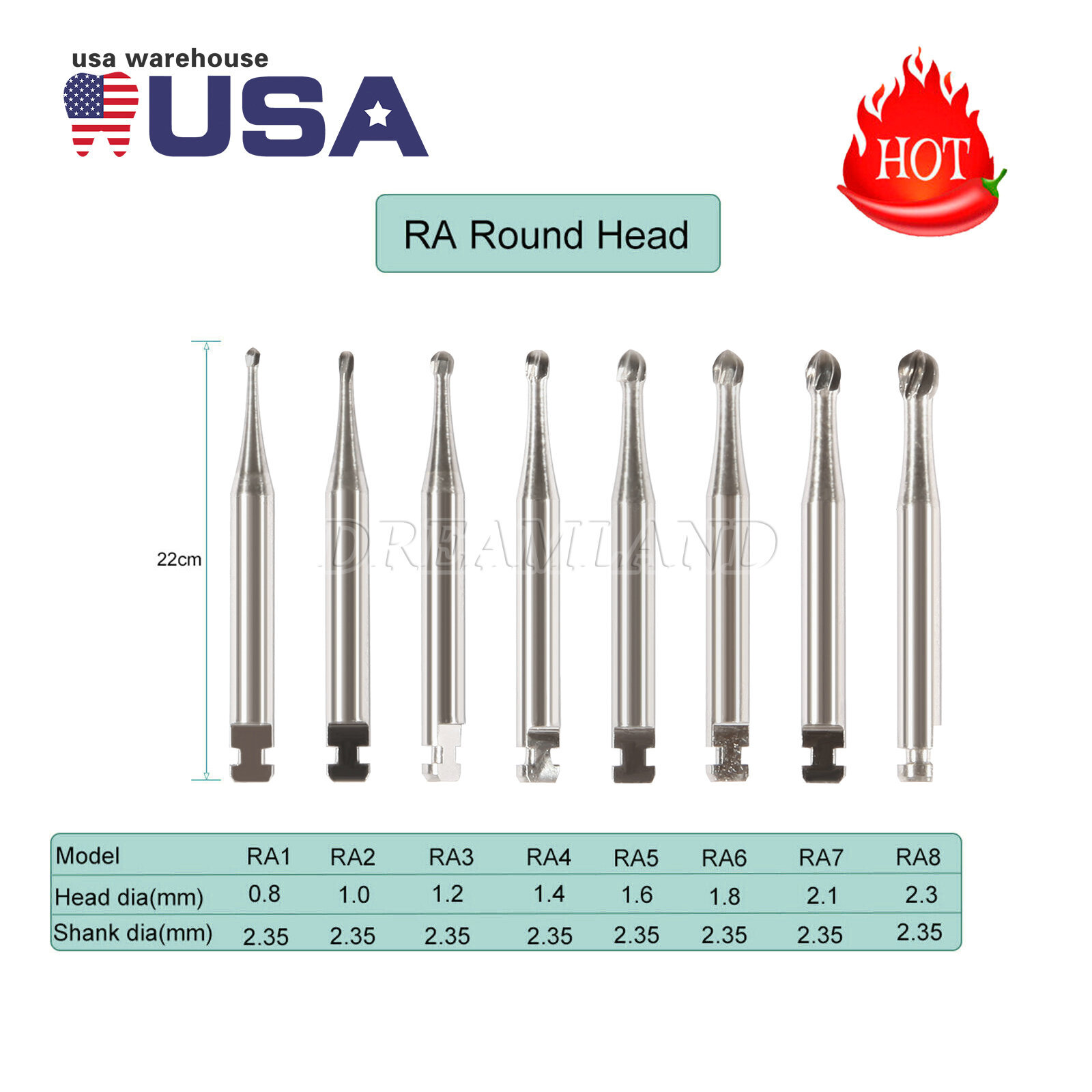 Dental Tungsten Steel Carbide Bur Round RA Burr Fit Low Speed Contra Angle USA