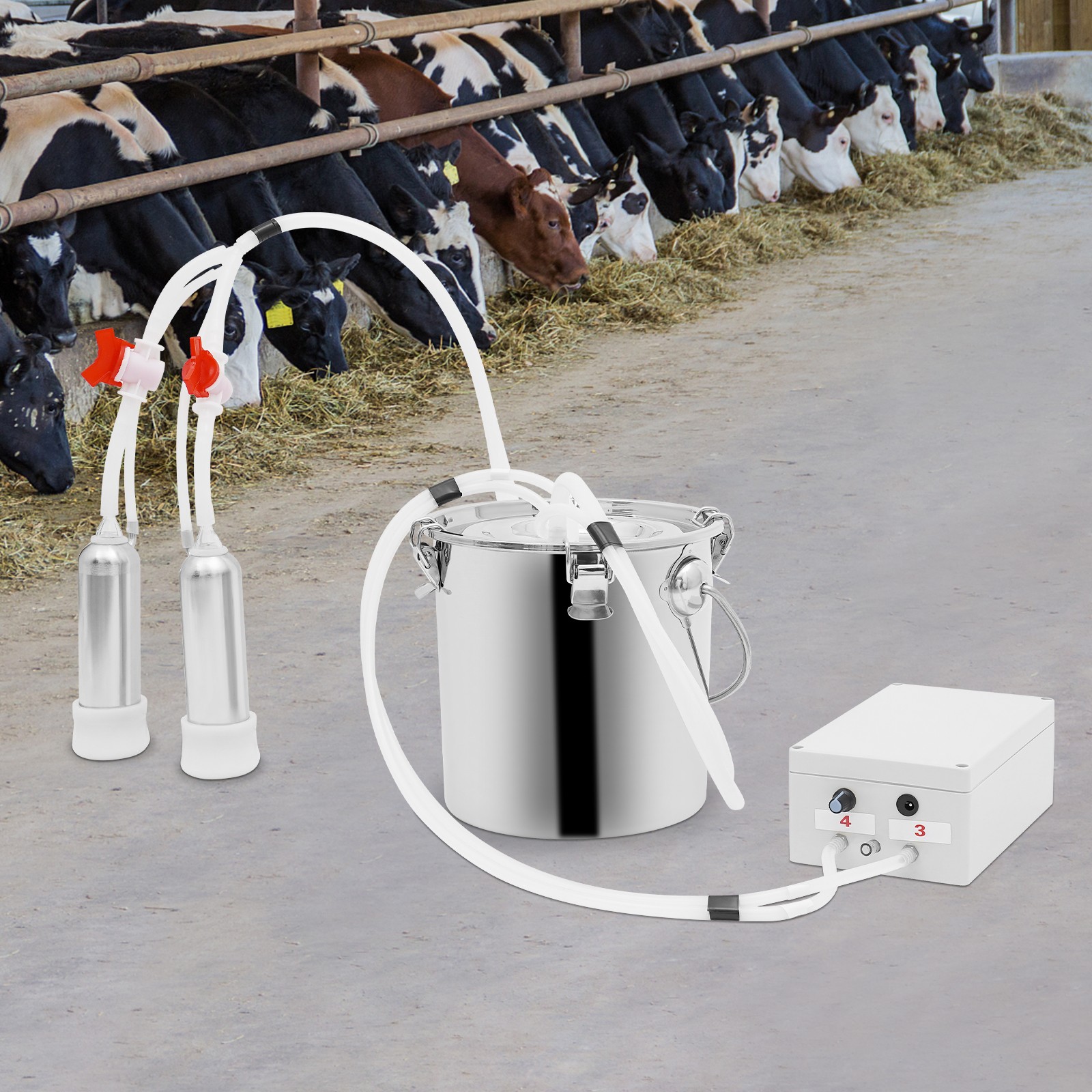 2in1 Pulsation Cow Milking Machine Milking Machine w/Stainless Steel Bucket 5LUS
