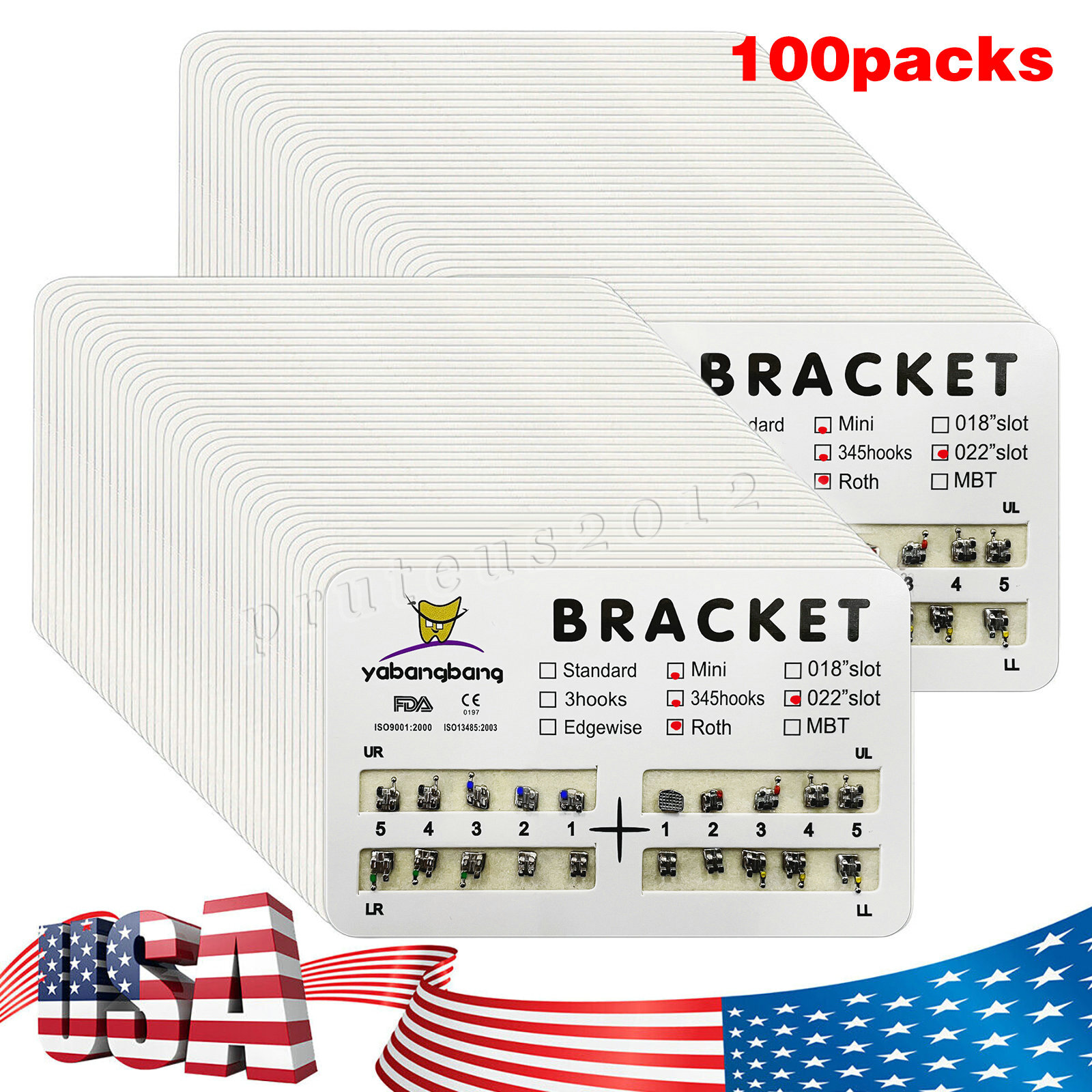 100 * Dental Orthodontics Brackets Metal Braces Mini Roth 022 3-4-5 hook