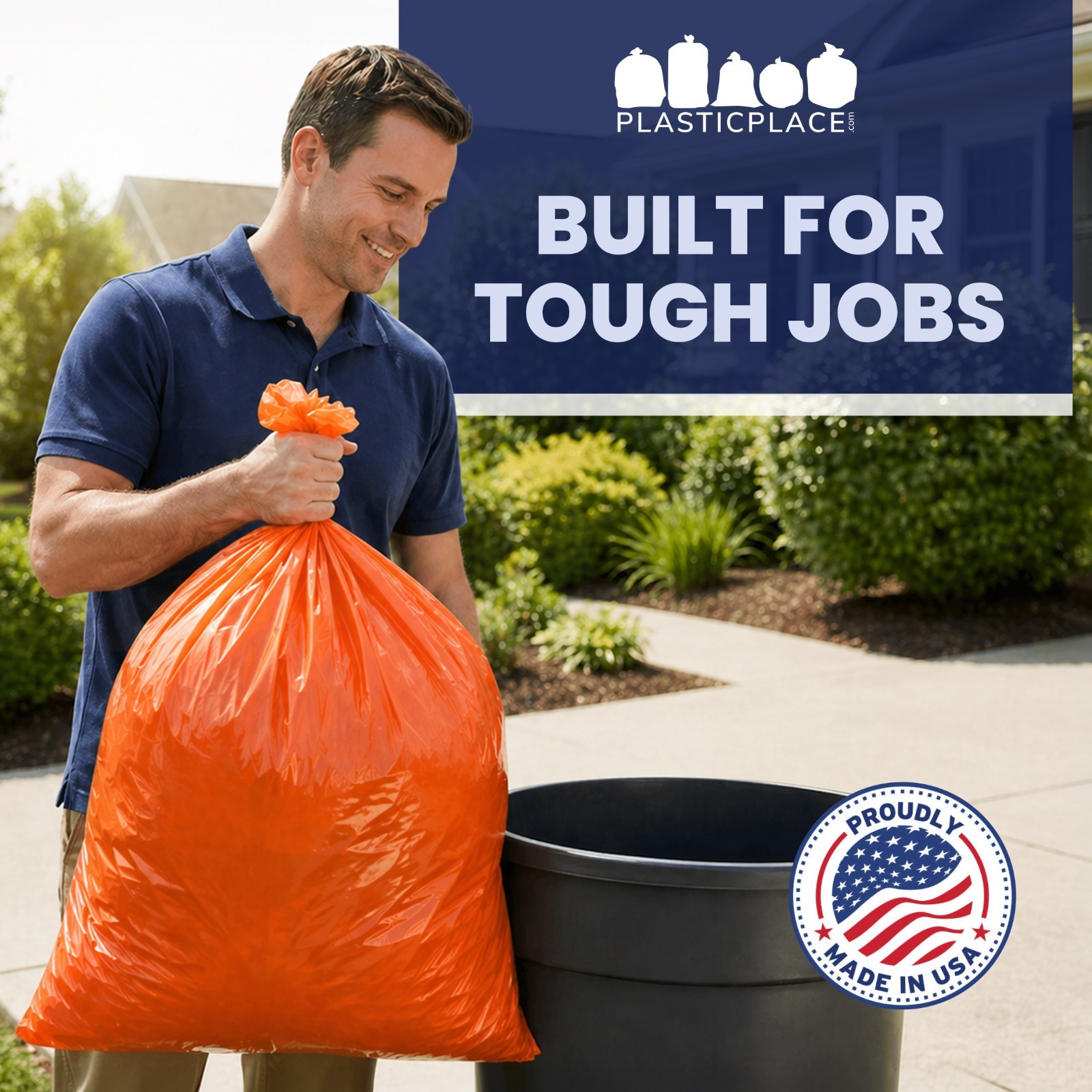 Plasticplace 55-60 Gallon Trash Bags, Orange, 1.2 Mil, 50 Count
