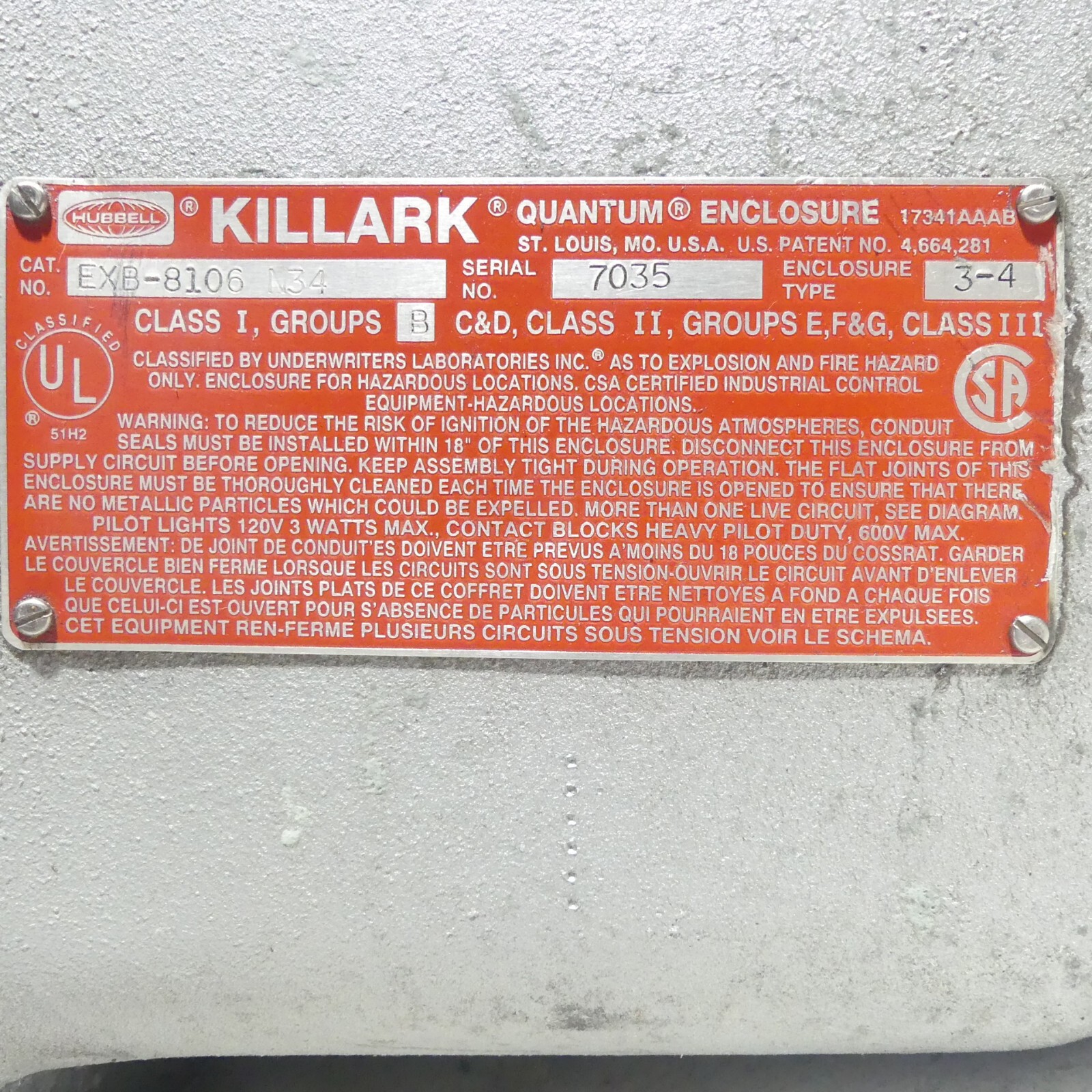 Killark Explosion Proof Enclosure 120VAC to 90VDC Motor Speed Controller, Switch