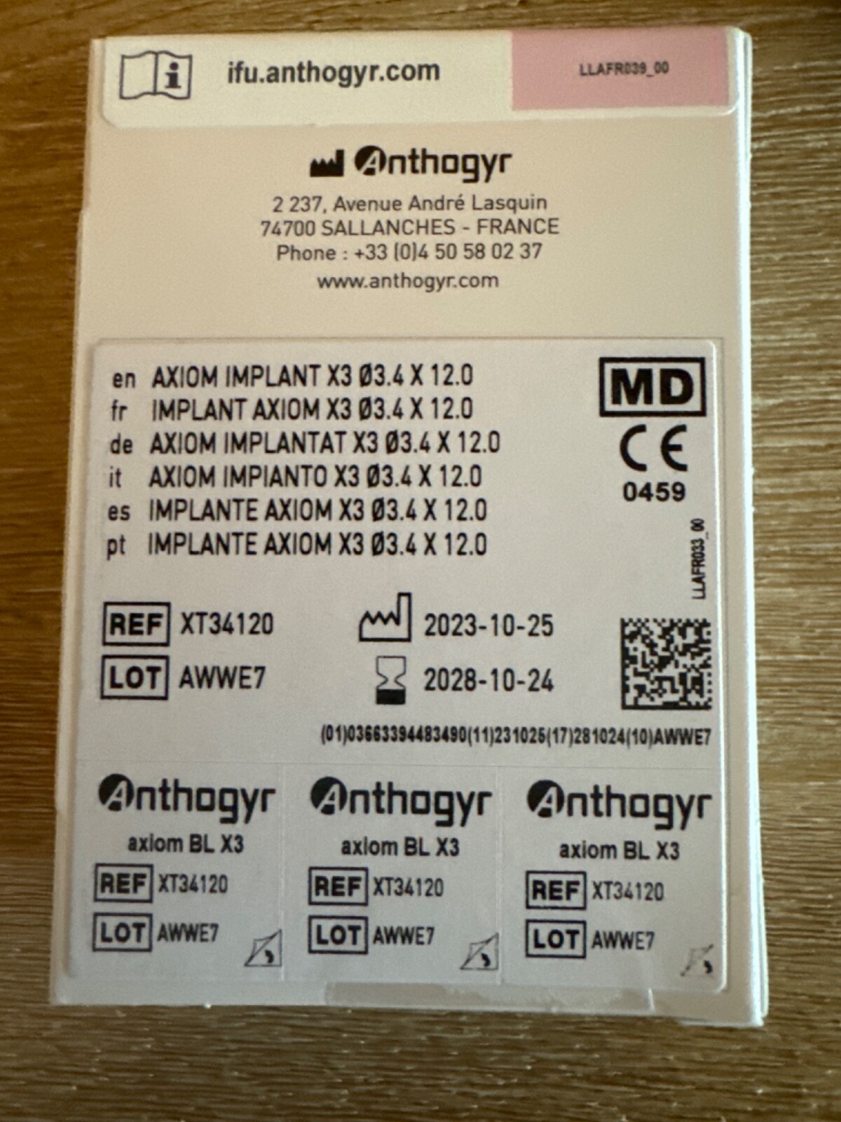 3.4×12 mm Anthogyr Axiomx3 implant