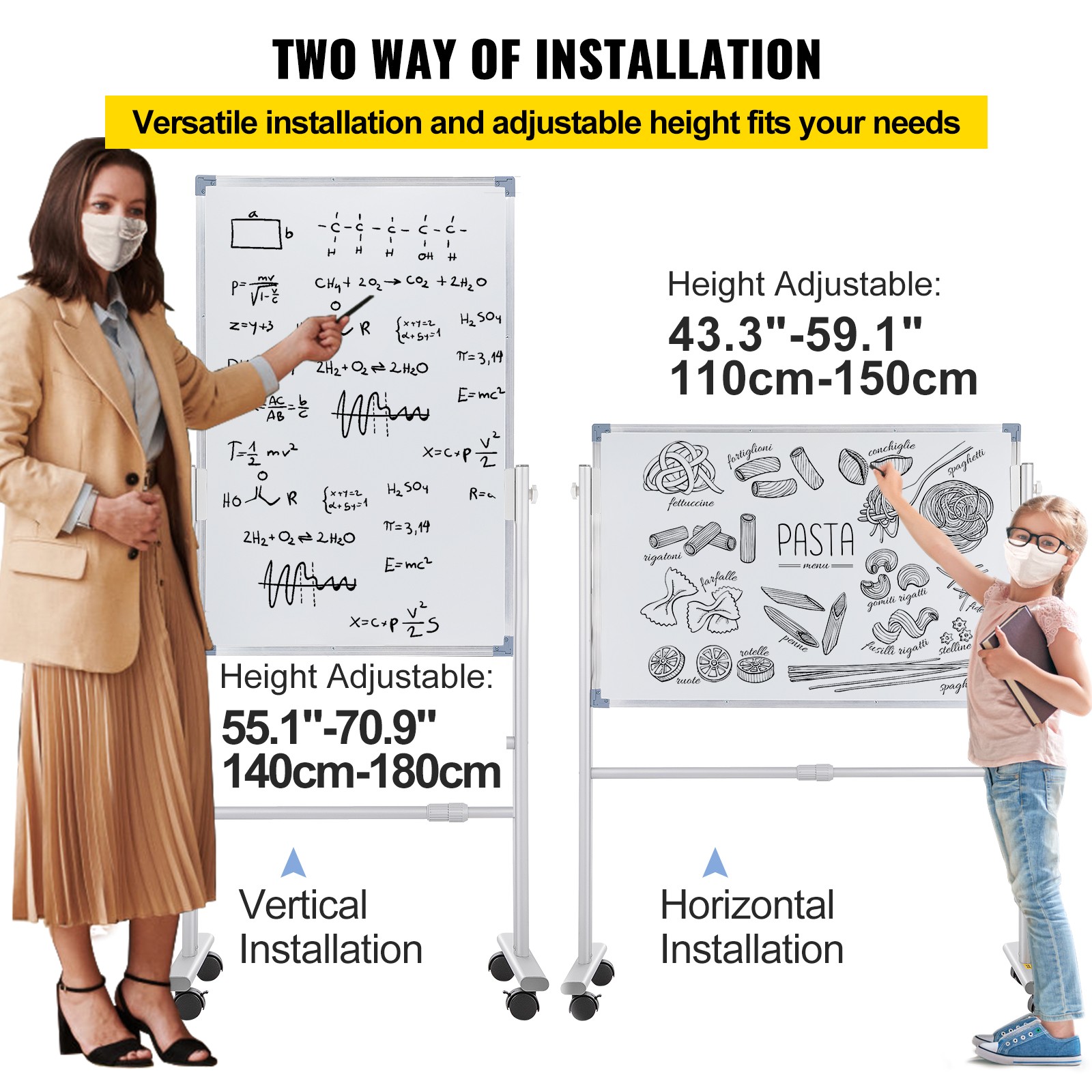 VEVOR Double Sided Magnetic Whiteboard 36″ x 24″ Mobile Dry Erase Board w/Stand