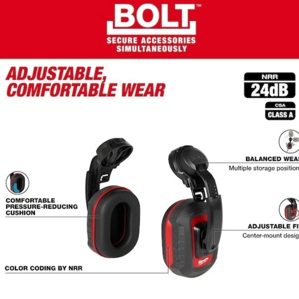 Milwaukee 48-73-3250 BOLT 24dB Earmuffs, Use with Safety Helmets and Hard Hats.