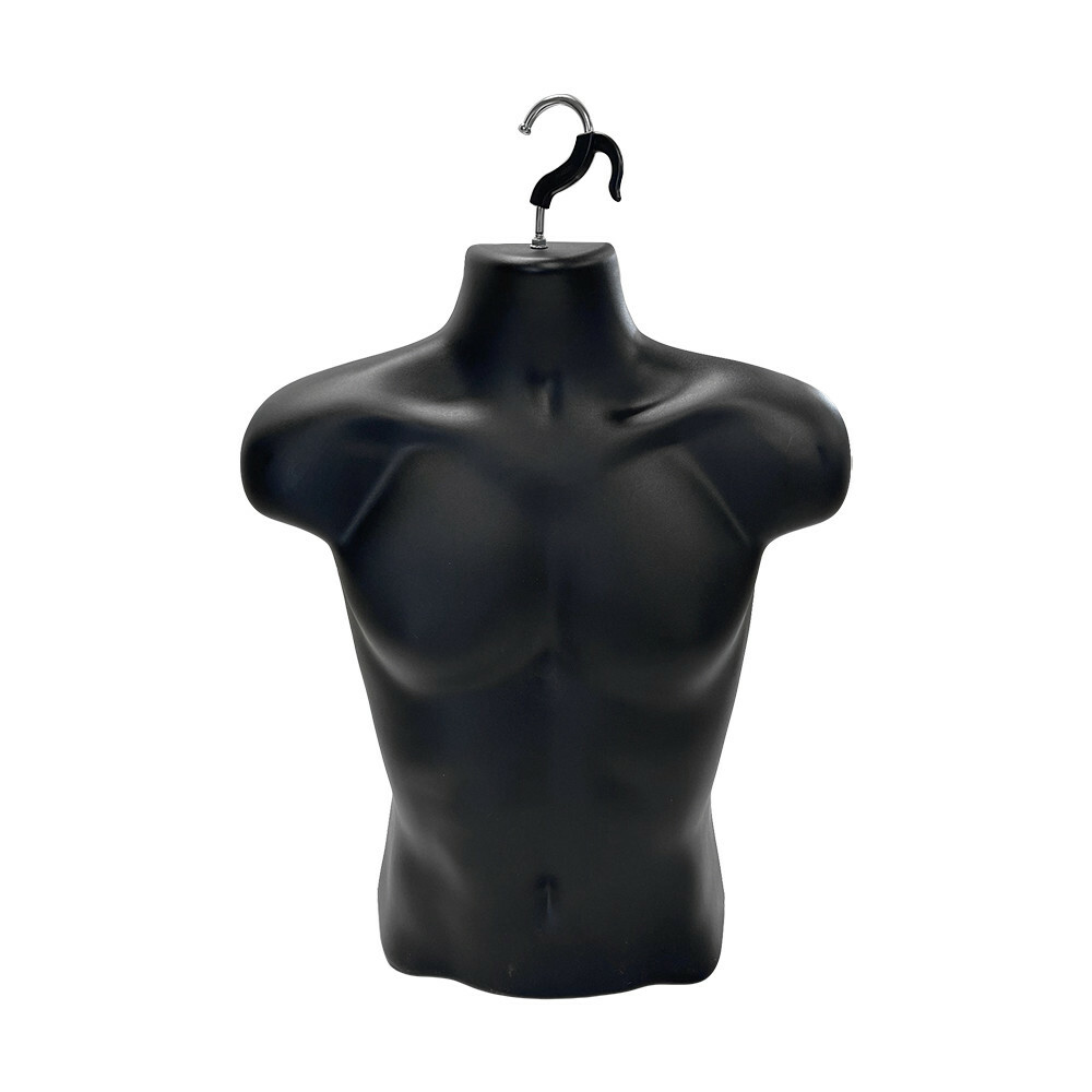 Male Molded Black Hanging T-Shirt Form Body Mannequin Torso Display, 23″H
