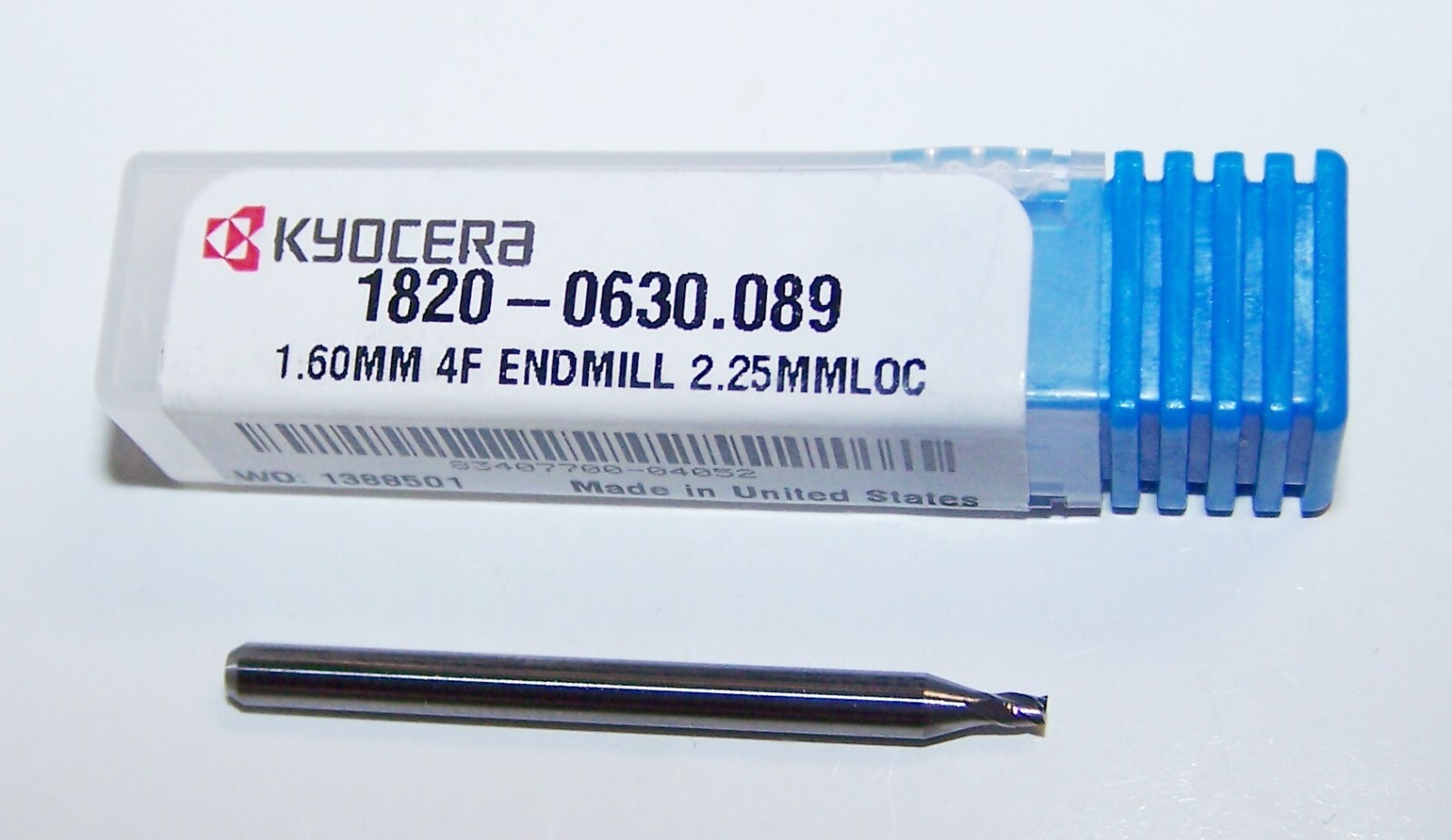 1.60mm (.0630″) Carbide End Mill 4 Flute Stub Kyocera 1820-0630.089