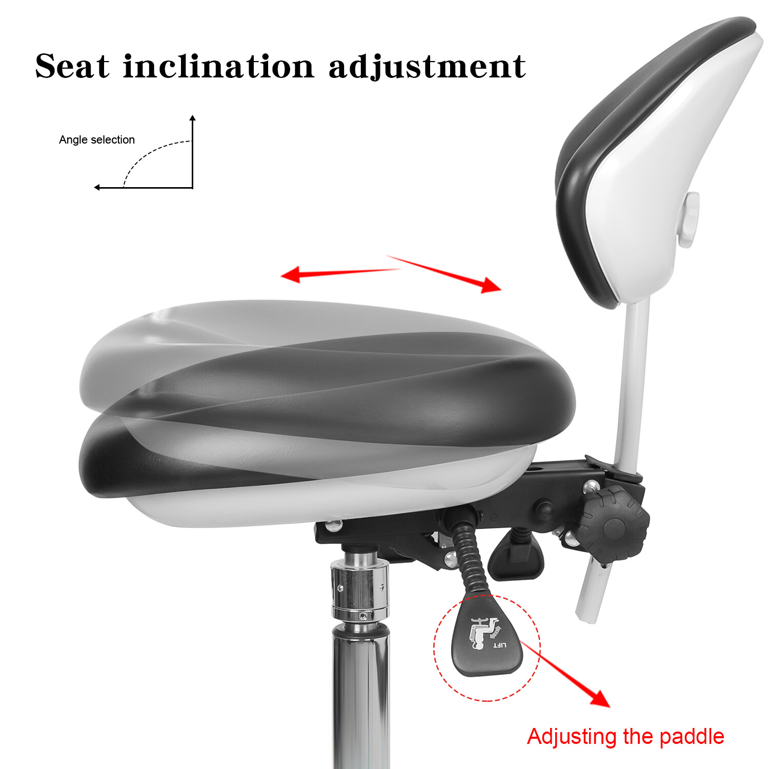 Adjustable Dental Chair Doctor Assistant Chair 360° Armrest Footrest PU Black US