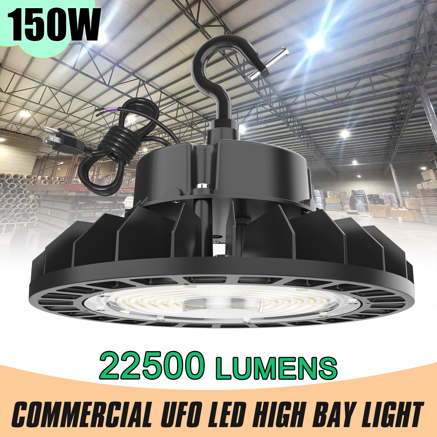 22500 Lumens 150W UFO LED High Bay Light Commercial Gym Work Lamp Dimmable 5000K