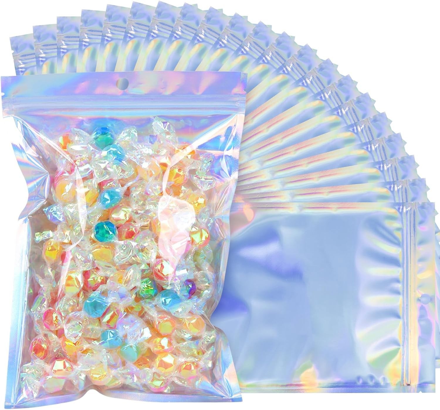 Holographic Mylar Foil Bags Smell Proof Resealable Zip Sealing Stand Up Pouches
