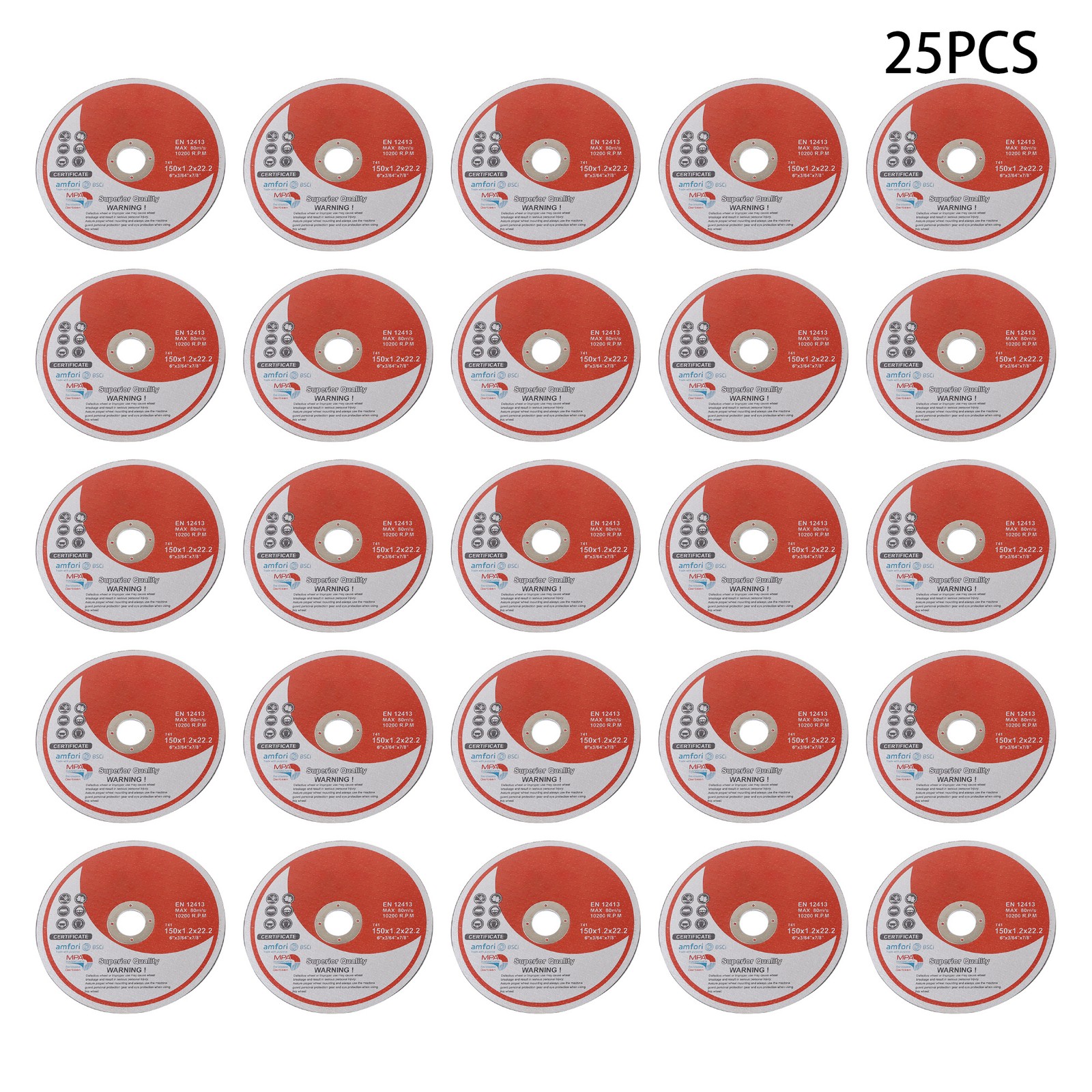 25 Pack 6″ x .045″ x 7/8″ Cut-off Wheel – Metal & Stainless Steel Cutting Discs