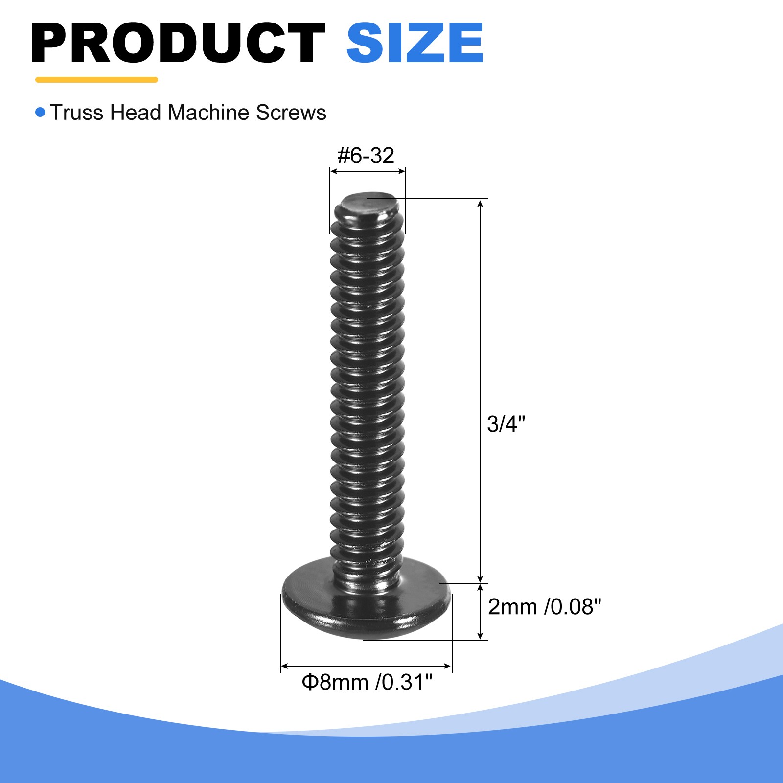 #6-32 x 3/4″ Truss Head Machine Screws 304 Stainless Steel Black 50 Pcs
