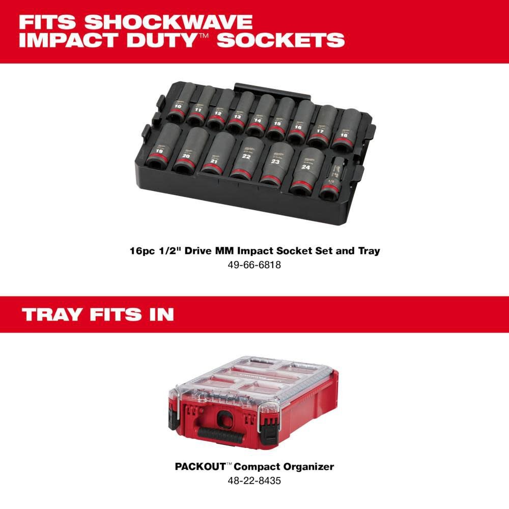 Milwaukee Shockwave Impact Duty Socket 1/2 Dr 16Pc Mm Tray Set