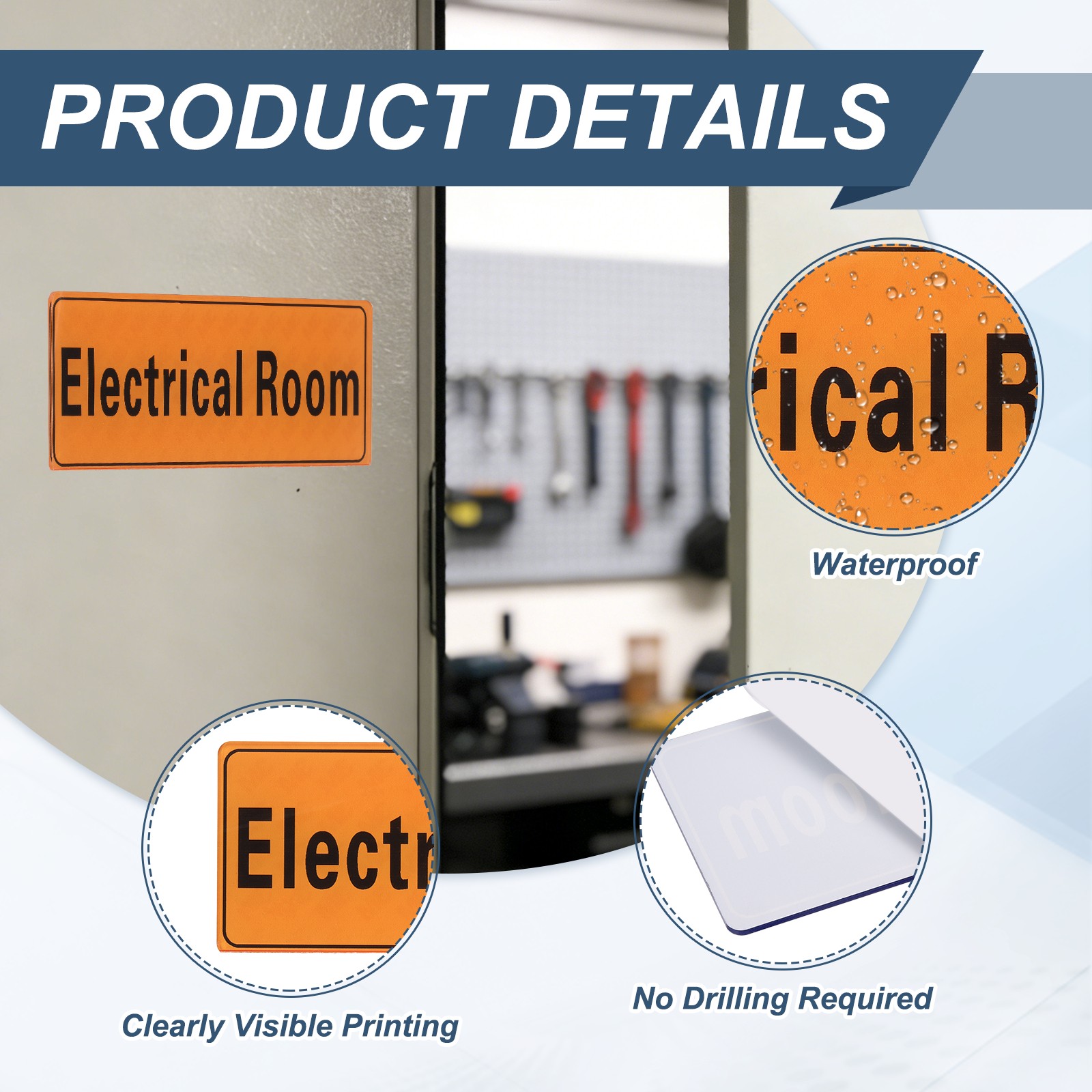 9″x3″ Electrical Room, 2Pcs Room Door Sign Self-Adhesive, Orange with Black Text
