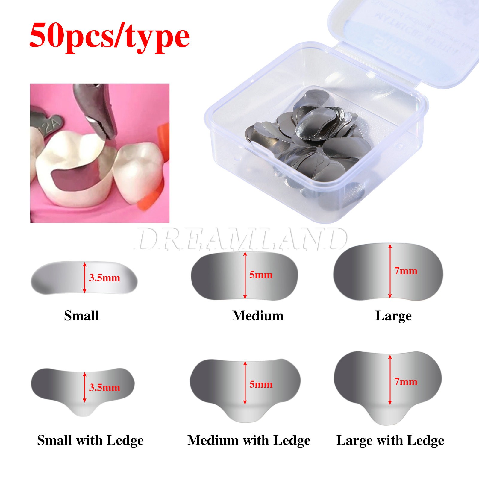 100 Pcs Dental Sectional Contoured Metal Matrices Refill Matrix Band Ledge 35um