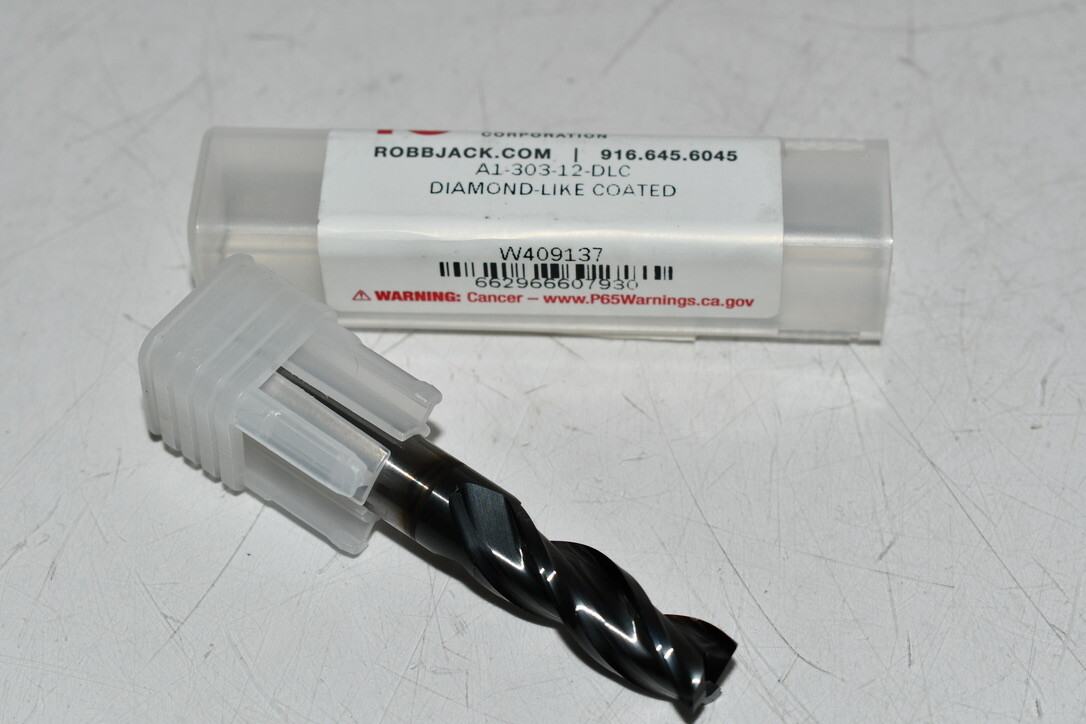 NEW ROBBJACK A1-303-12-DLC 0.375-in Dia 3-Flute End Mill, 1-in LOC, 0.375-in Sha