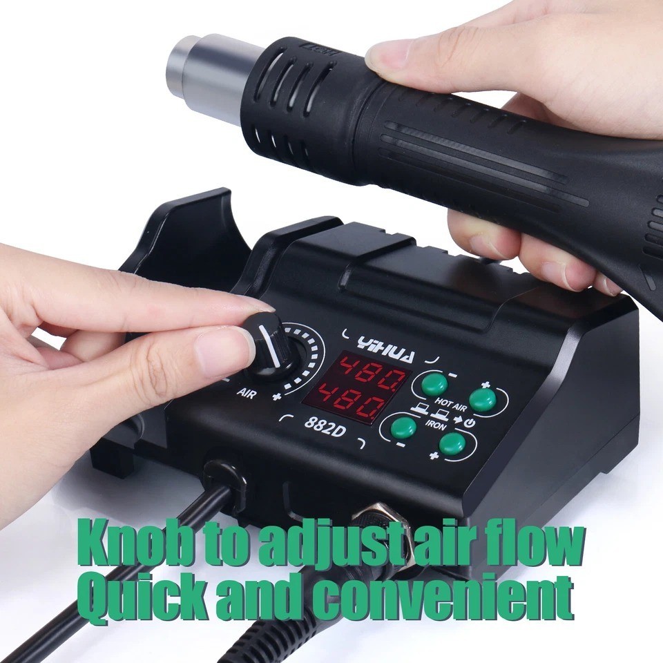 YIHUA 882D Soldering Station 2-in-1 Hot Air Rework + Soldering Iron Digital 750W