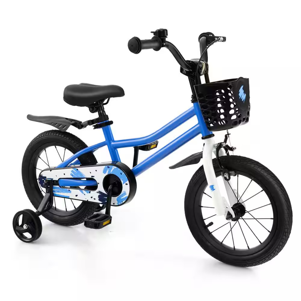 14 In. Kid’S Bike with Removable Training Wheels and Basket for 3-Years to 5-Yea