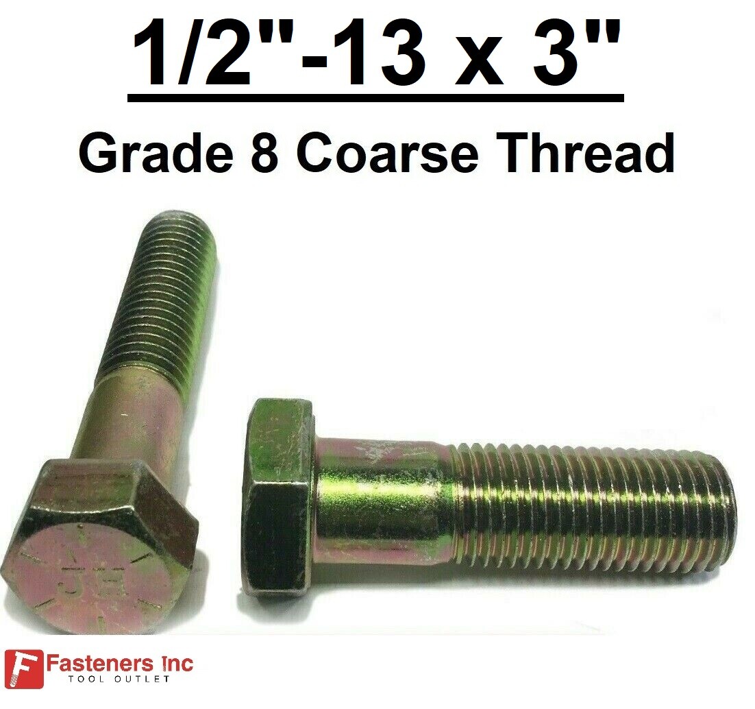 1/2-13 x 3″ (PT) Hex Bolt Yellow Zinc Plated Grade 8 Cap Screw Coarse Thread