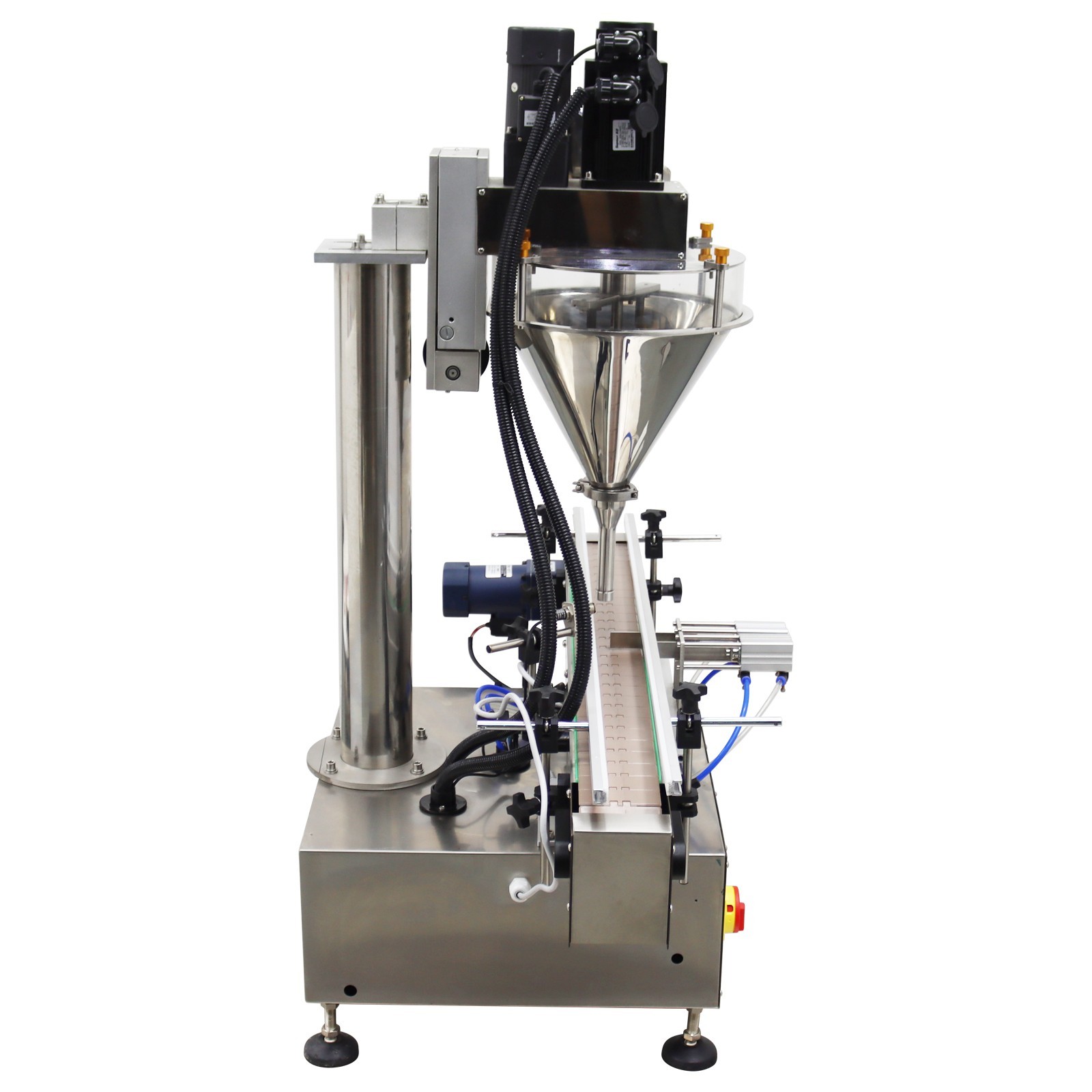 Auto Tabletop Granular Materials Filling Machine w/Chain Plate Conveyor 1.6KW