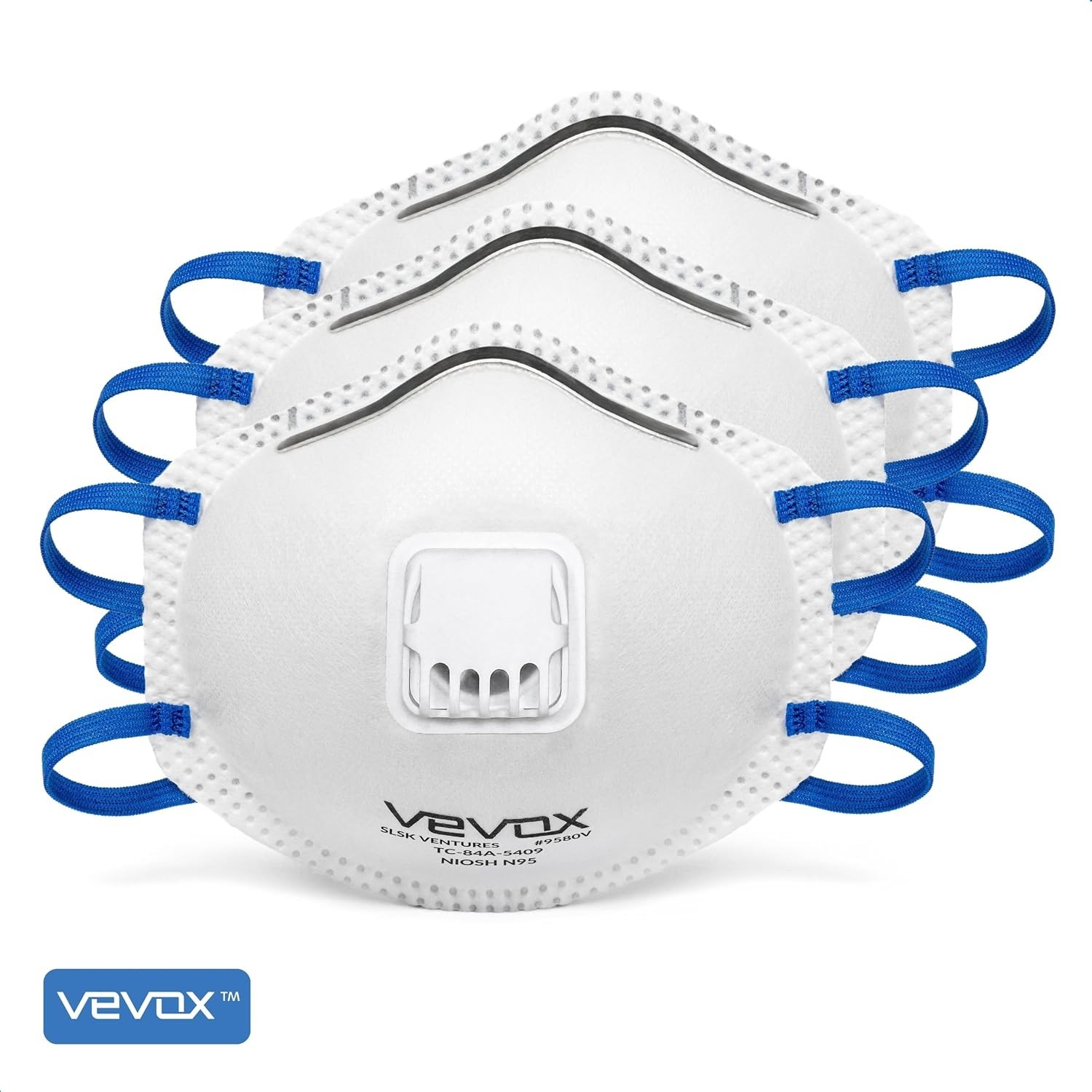 VEVOX N95 Mask NIOSH Approved 10 Pack Valved Particulate Respirator