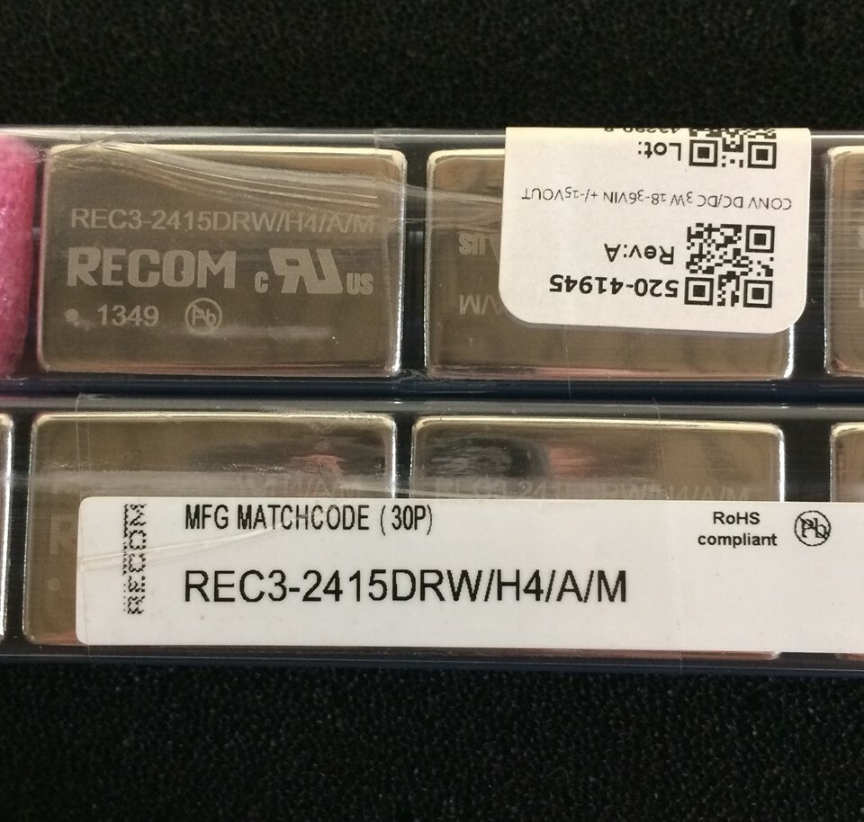REC3-2415DRW/H4/A/M RECOM DC CONVERTER +/-15V 3W ROHS 1 UNIT