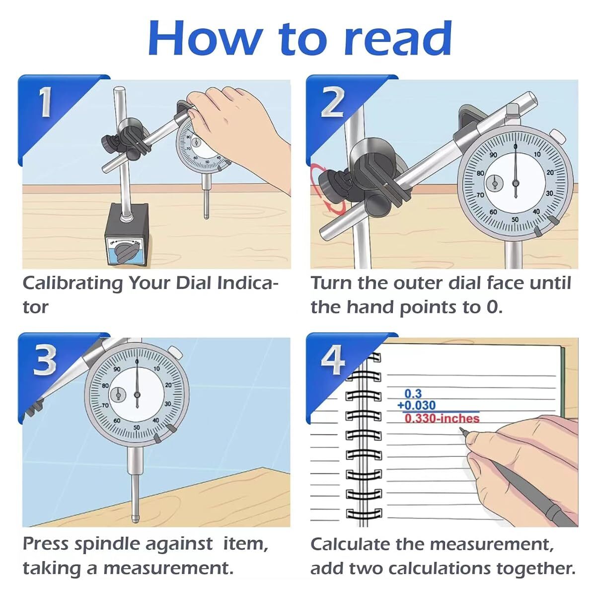 Dial Indicator with Magnetic Base 0.001″Precision Gauge Test Indicator Point Set