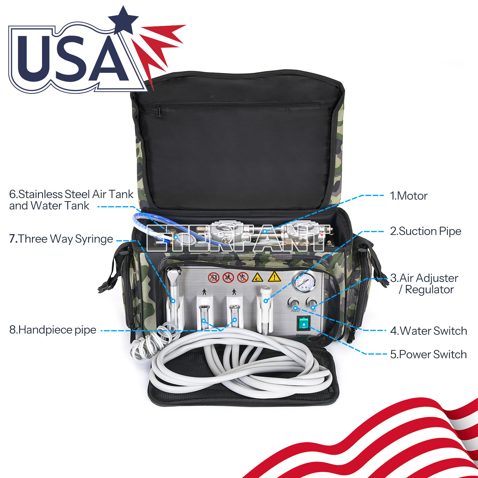 ETERFANT Portable Dental Delivery Unit Air Compressor Suction System 4Holes