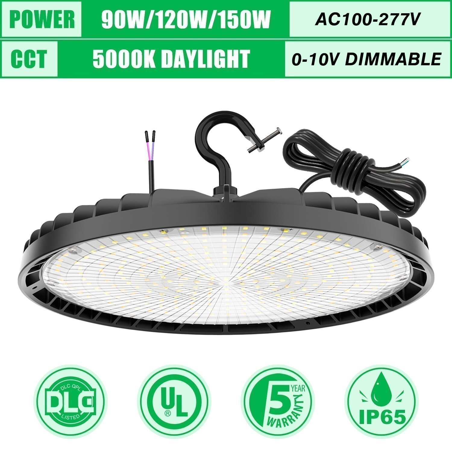 90W~150W UFO Led High Bay Light Commercial Warehouse Factory Shop Light Dimmable
