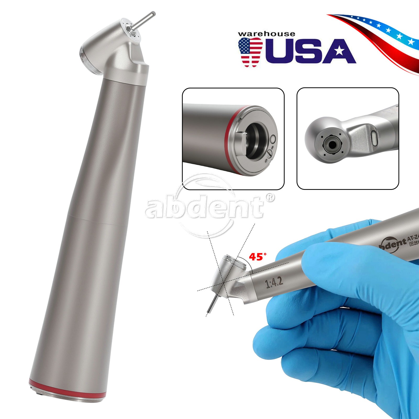 Abdent Dental 1:4.2 Fiber Optic High Speed Handpiece 45 Degree Contra Angle