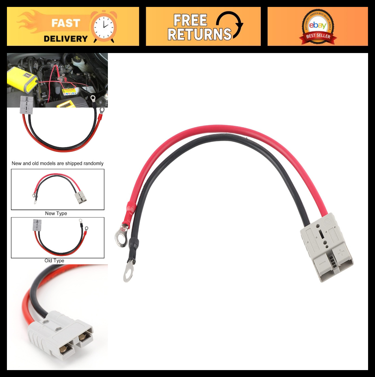 50A 600V Electric Forklift Battery Charger Connector & Extension Cable Plug Line