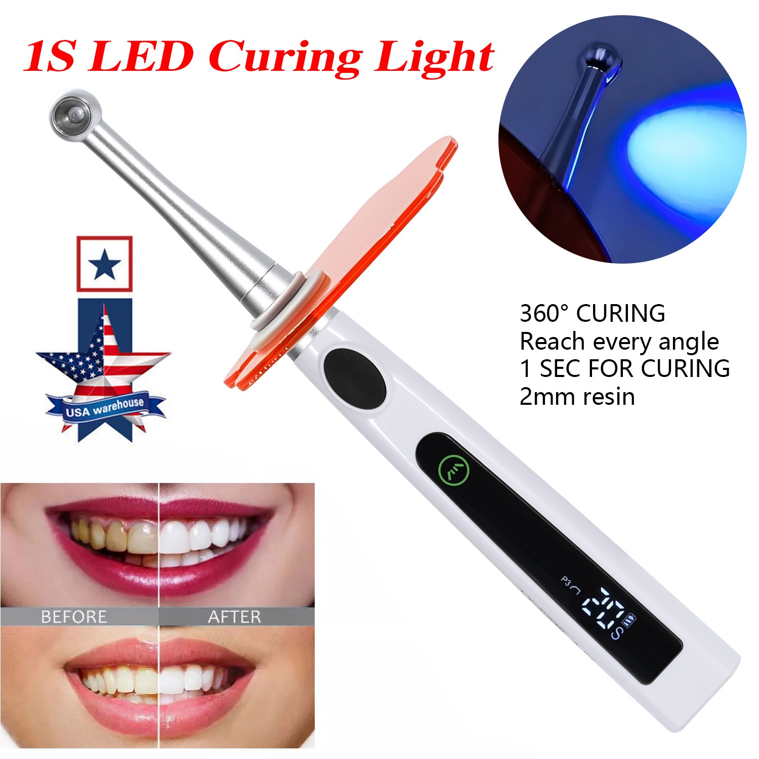 Dental Wireless LED Curing Light 1 Second Resin Cure Lamp 4 Modes US