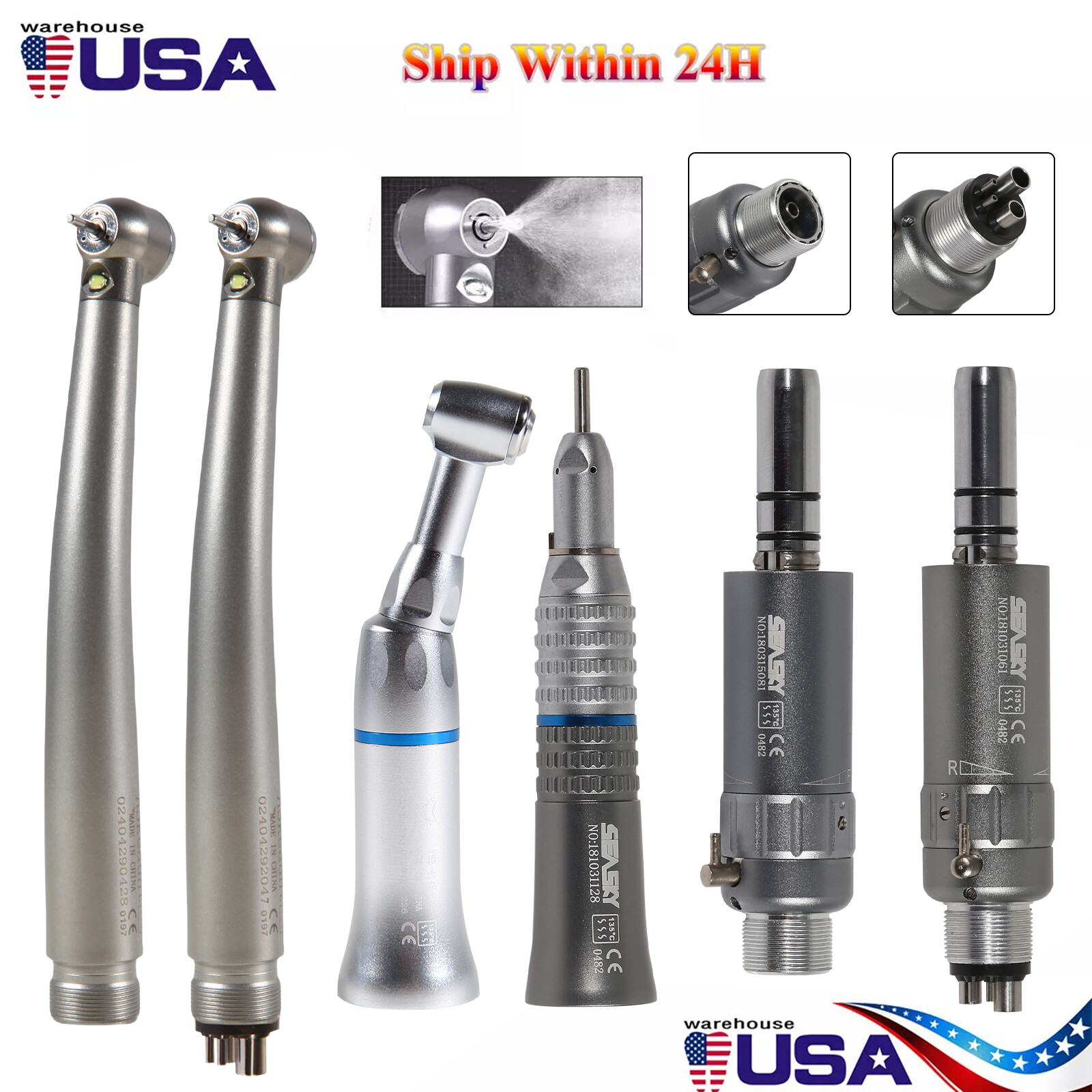 High/Low Speed Handpiece Kit E-generator LED Turbine 2/4 Holes Dental