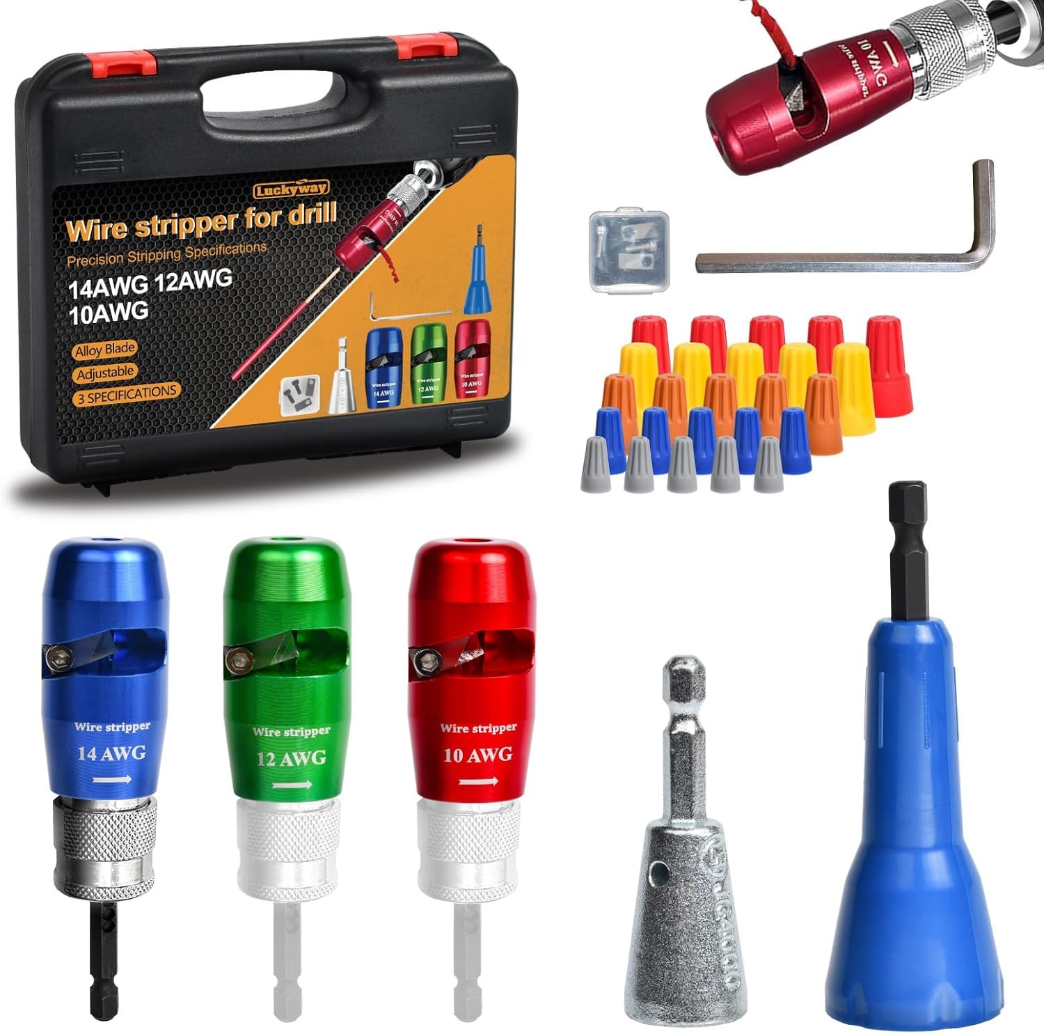 Luckyway Wire Stripper for Drill with Professional 3 PCS 10-14AWG, Colorful