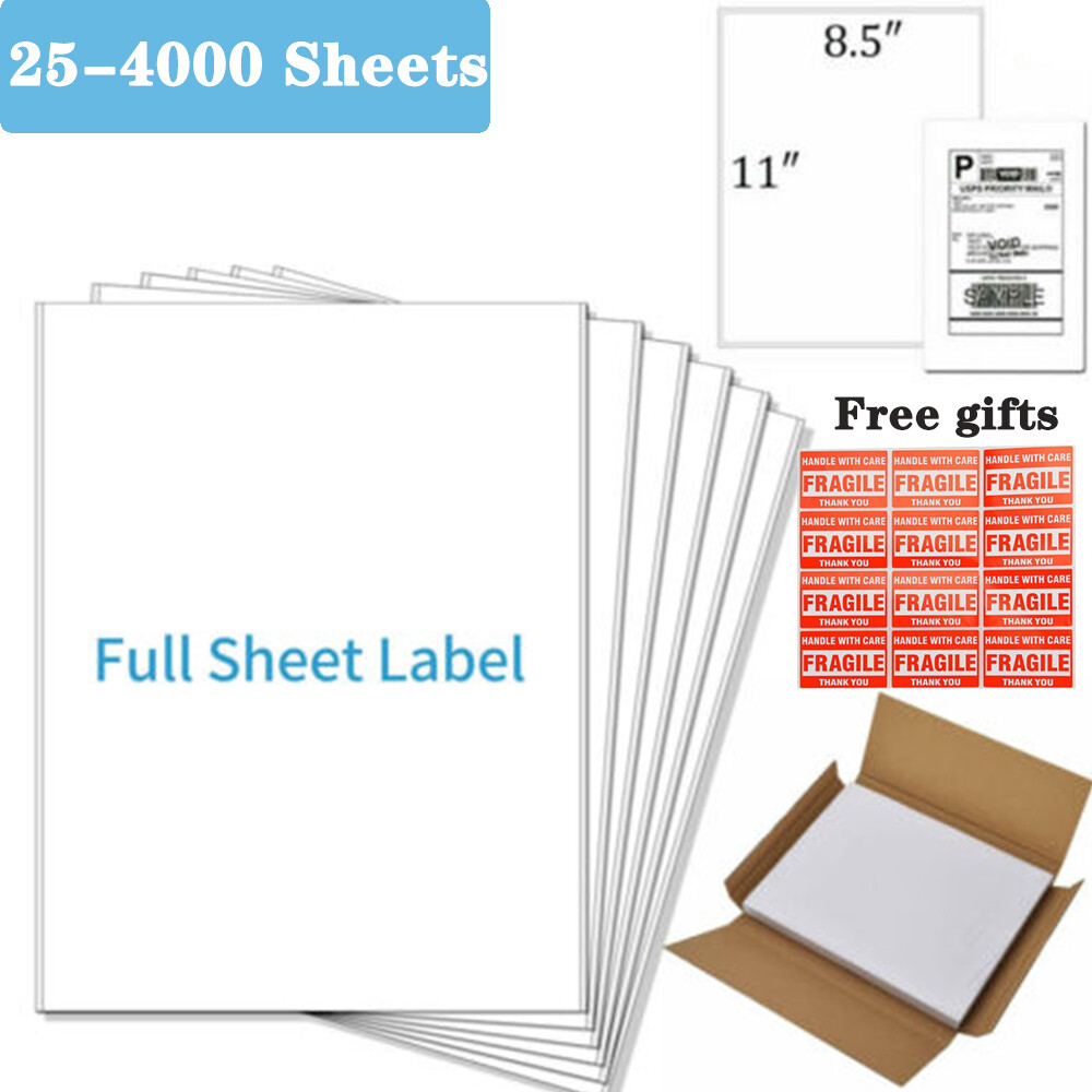 100 Full Sheet Shipping Labels 8.5×11 Self Adhesive Blank Paper for Laser/Inkjet
