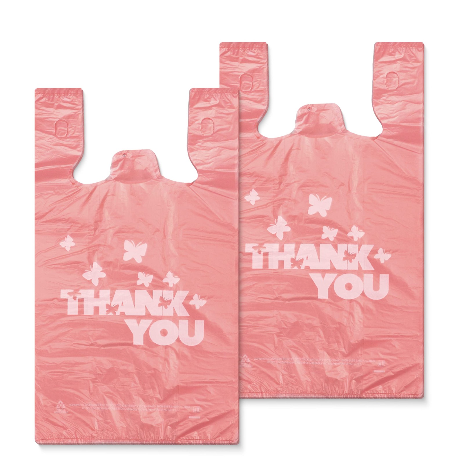 Pink Thank You Bags 100PCS T Shirt Bags Grocery Takeout Retail Bags