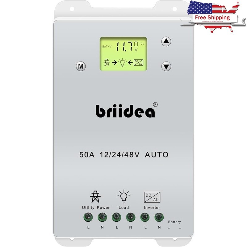Automatic Solar Transfer Switch 50A 110V 220V LCD Battery Power Monitor New