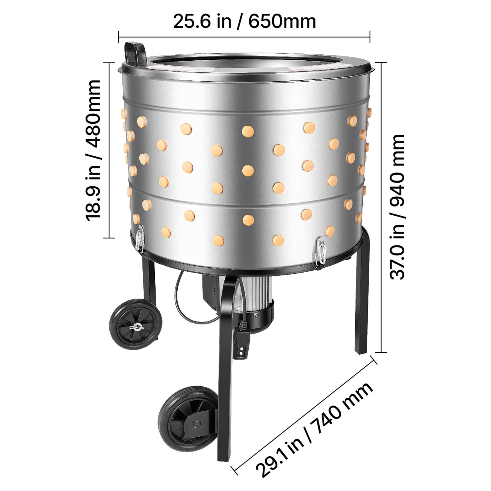 Uimoso 25.6″ Electric Poultry Plucker Machine 1200W, 275RPM, 158 Fingers, Wheels