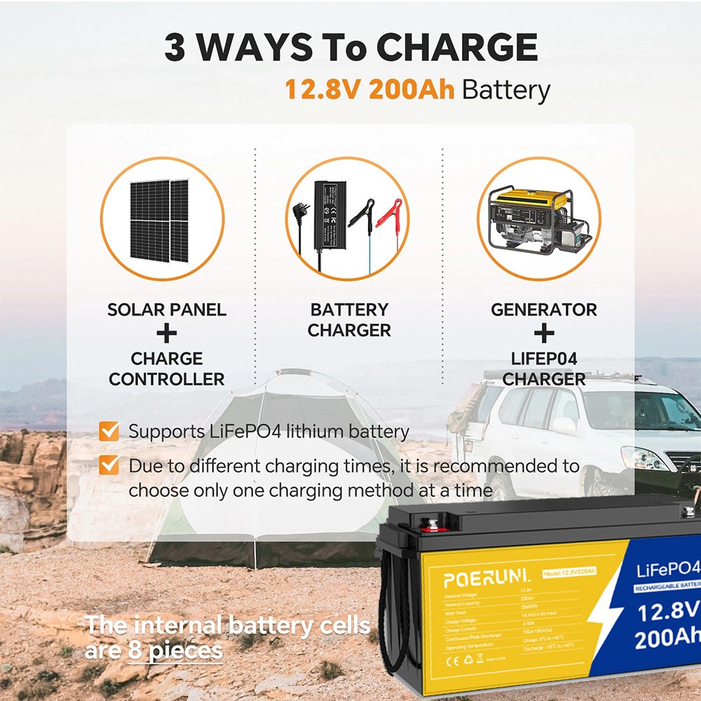 12V 200Ah Lithium LiFePO4 Battery 2560Wh Built-in BMS Deep Cycle For Solar RV