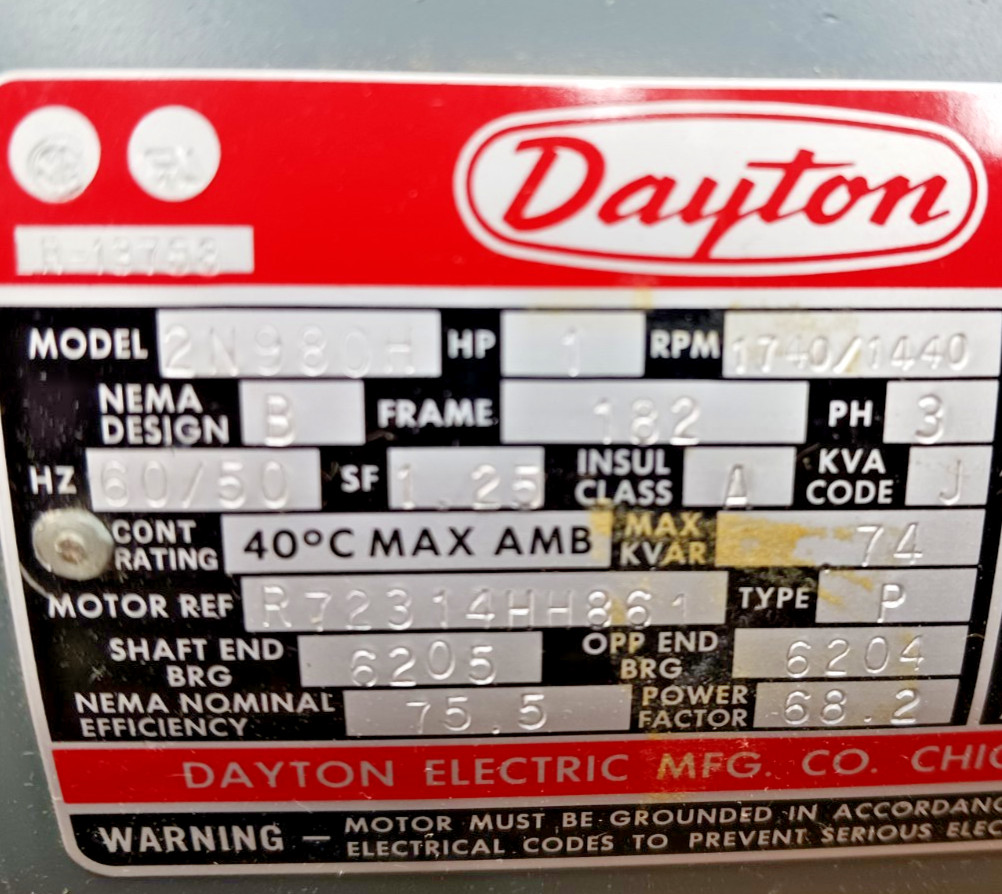 New Dayton 1 HP Ac Electric Motor 182 Frame 1740 Rpm 208-220/440 Vac ODP