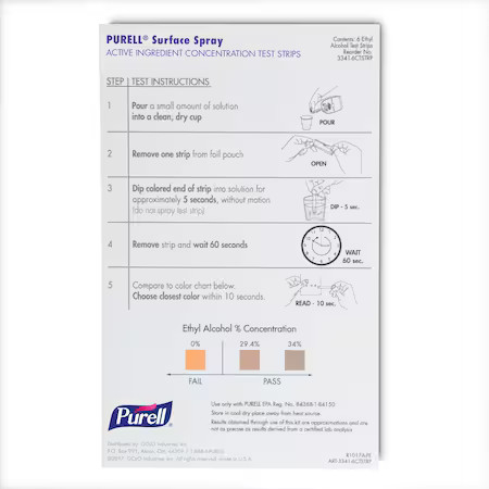 Purell 3341-6Ctstrp Test Strip, 6 7/8 In L, 4 In W, Pk6