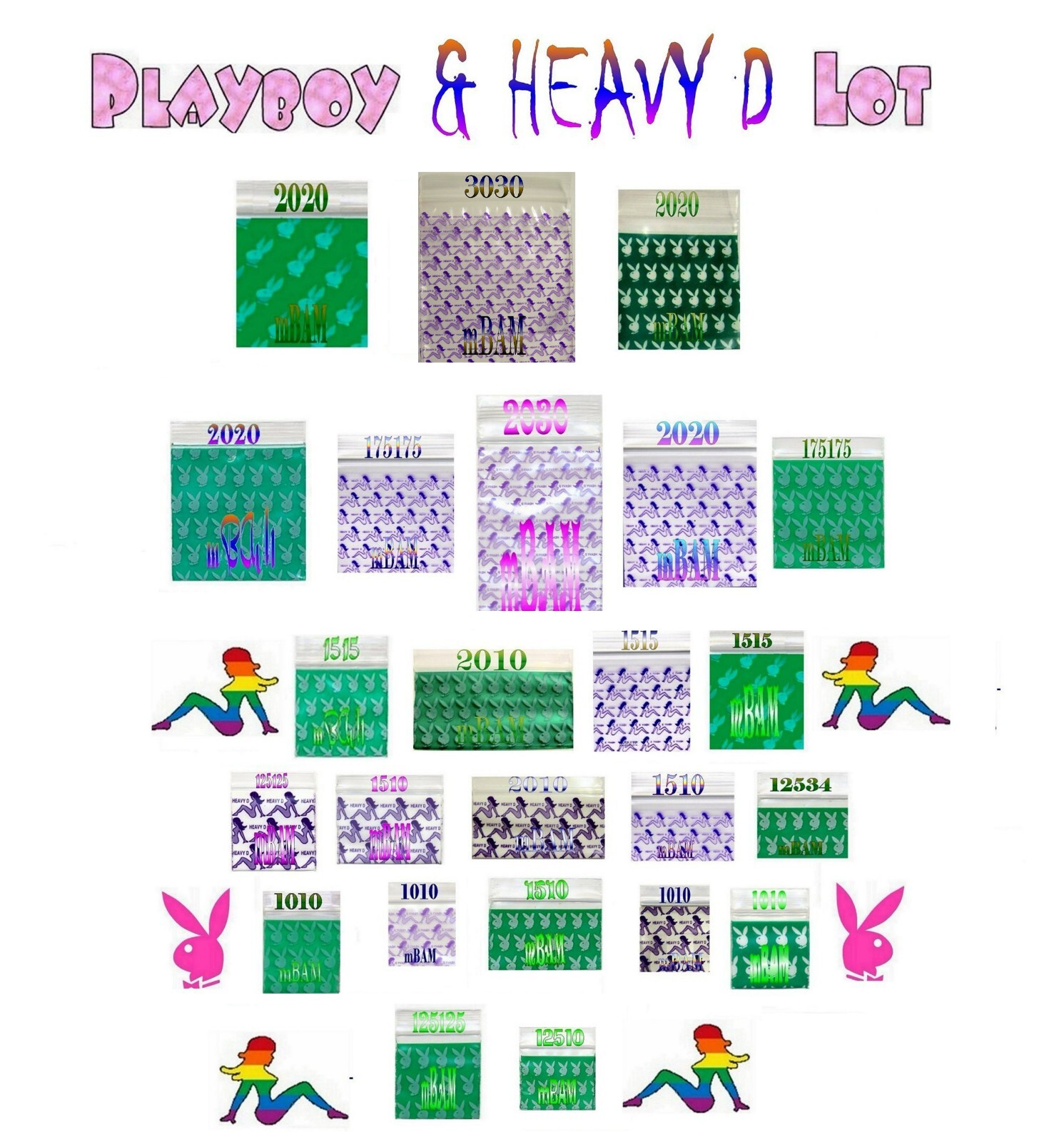 100 BUNNY & HEAVY D LOT APPLE MINI ZIP BAGGIES GREEN PURPLE MIX 2.5 MIL
