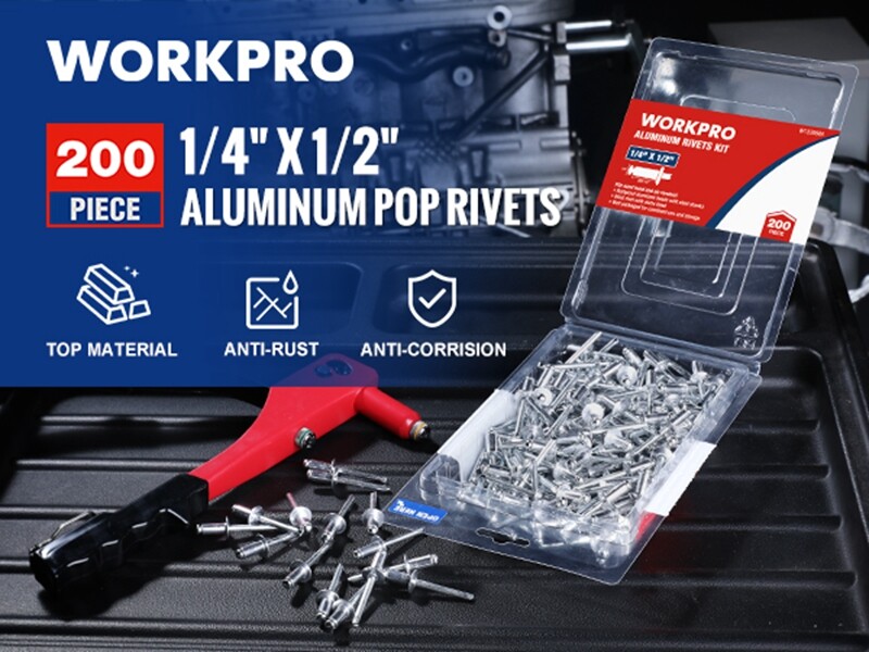 WORKPRO 200Pcs Aluminum Blind Rivets 1/4″ x 1/2″ Pop Rivets Assortment NEW