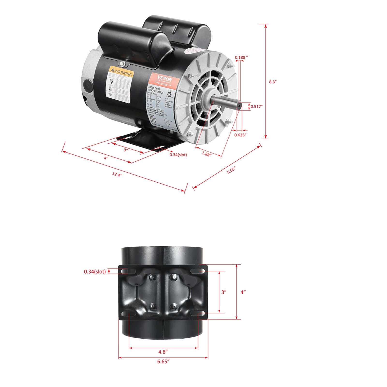 VEVOR 3.7HP Air Compressor Electric Motor 230V 3450RPM 56 Frame CW/CCW Rotation