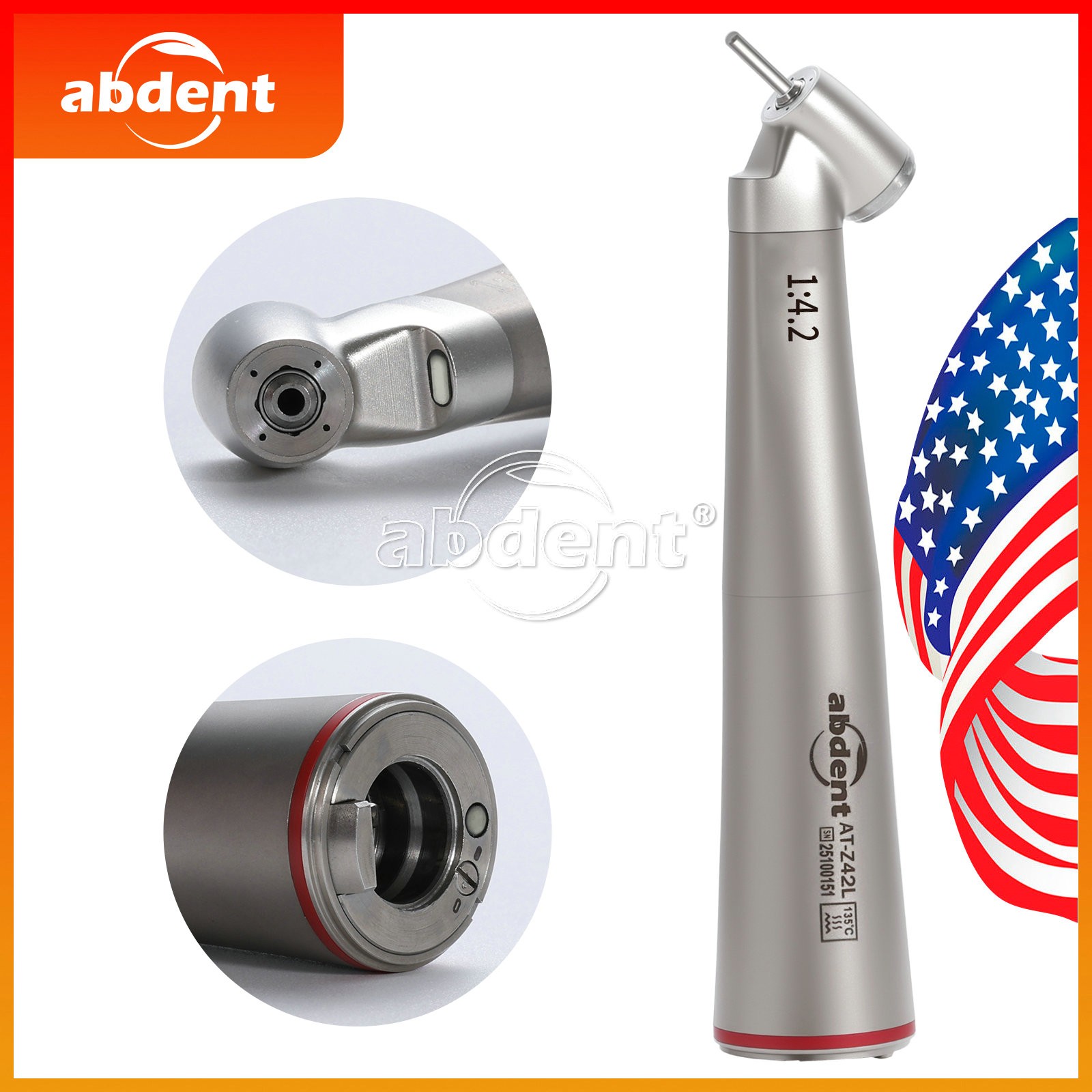 Abdent Dental 1:4.2 Fiber Optic High Speed Handpiece 45 Degree Contra Angle