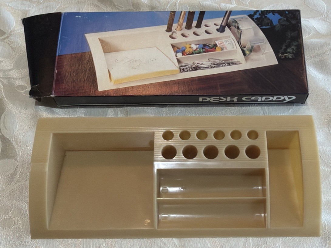 Vintage Desk Caddy. Plastic. Holds Pens Pencils Tacos Tape Etc. Hong Kong.