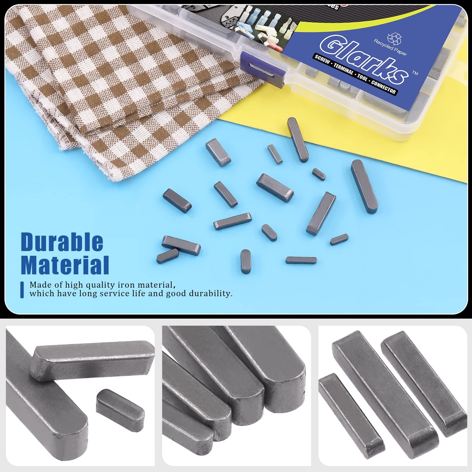 140Pcs 16 Sizes Key Stock Keystock Assortment Kit 8mm 10mm 12mm 16mm 20mm 25m…