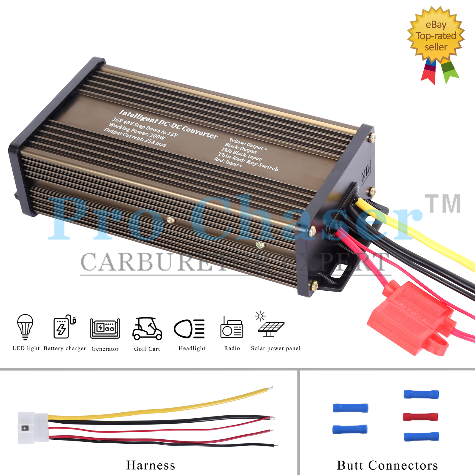 Pro Chaser DC-DC 36V 48V Voltage Converter Regulator Reducer to 12V 300W 25A