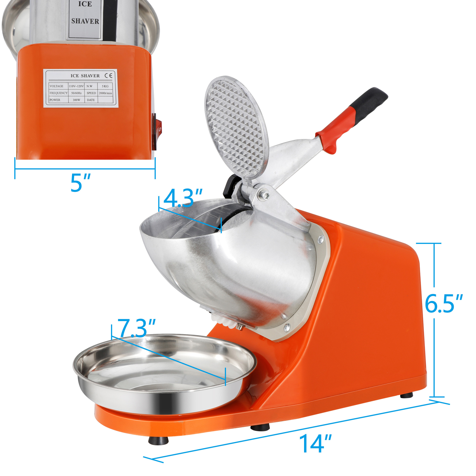 300W Electric Ice Crusher Machine Shaver Shaved Icee Snow Cone Maker 143 lbs New